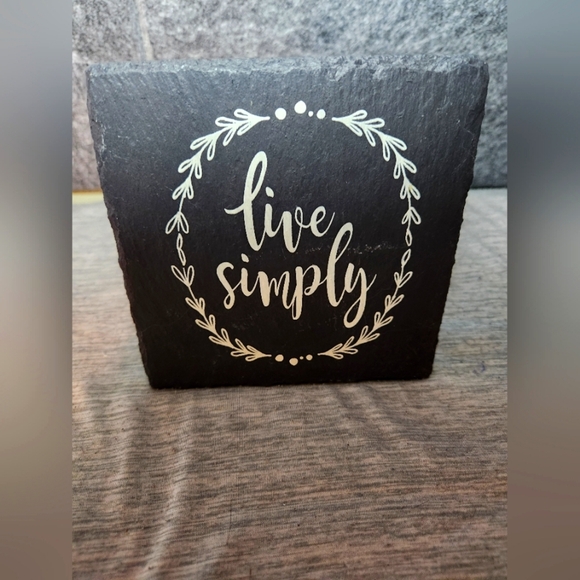 Live Simply Sign On Slate With Easel, 5in x 5in - Picture 1 of 5